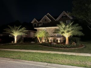 Exterior of a Florida home with outdoor lighting